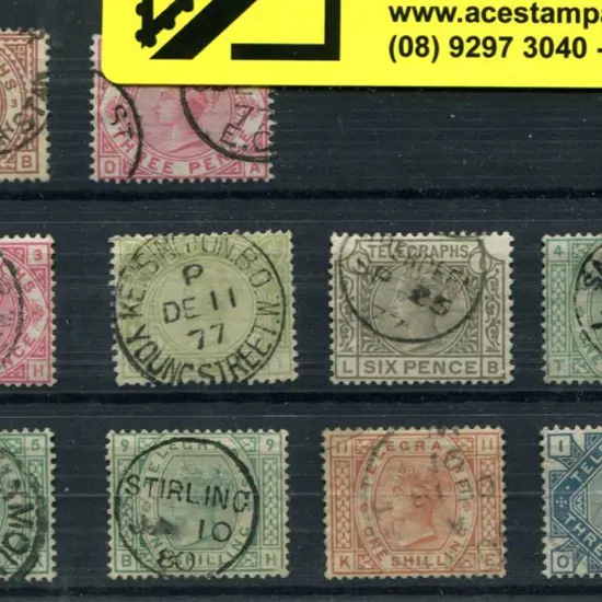 1876 Telegraphs group of 10 incl 1d, 3d (plates 2 ...
