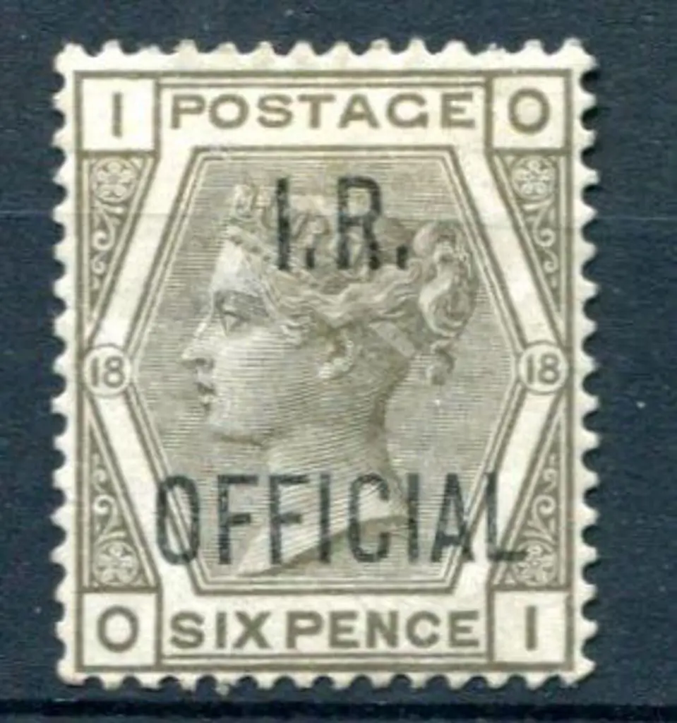 1880/81 6d grey, plate 18 ovptd "I.R. Official". ... Image 1++