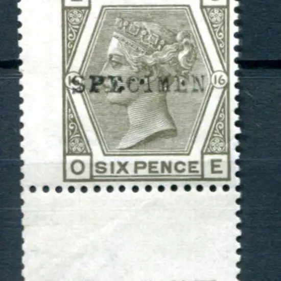 1880/83 6d grey, plate 16 with 14.75mm "SPECIMEN" ...
