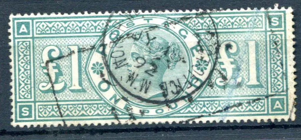 1891 £1 green QV with partially removed crayon ... Image 1++