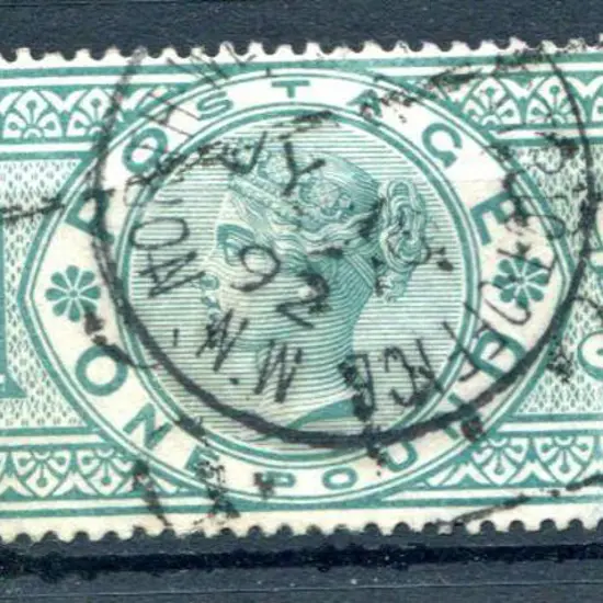 1891 £1 green QV with partially removed crayon ...