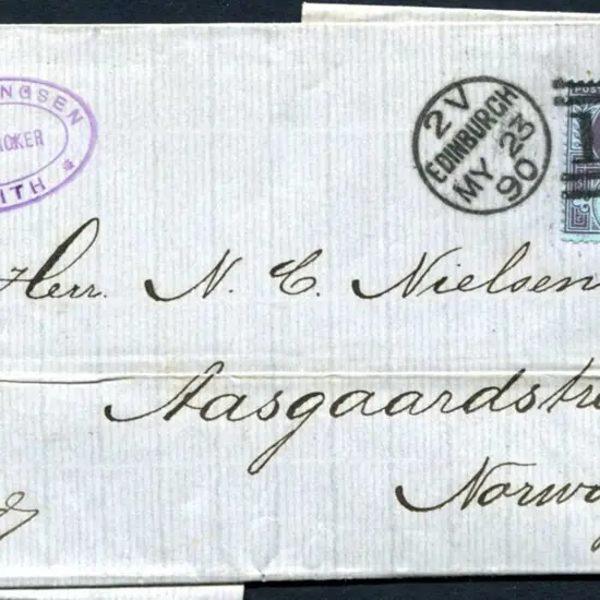 1890 (23rd May) 2½ QV tied to Norway addressed ...