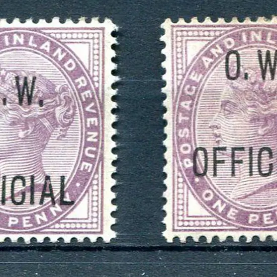 1896/02 1d lilac in 2 shades both ovptd "O.W. ...