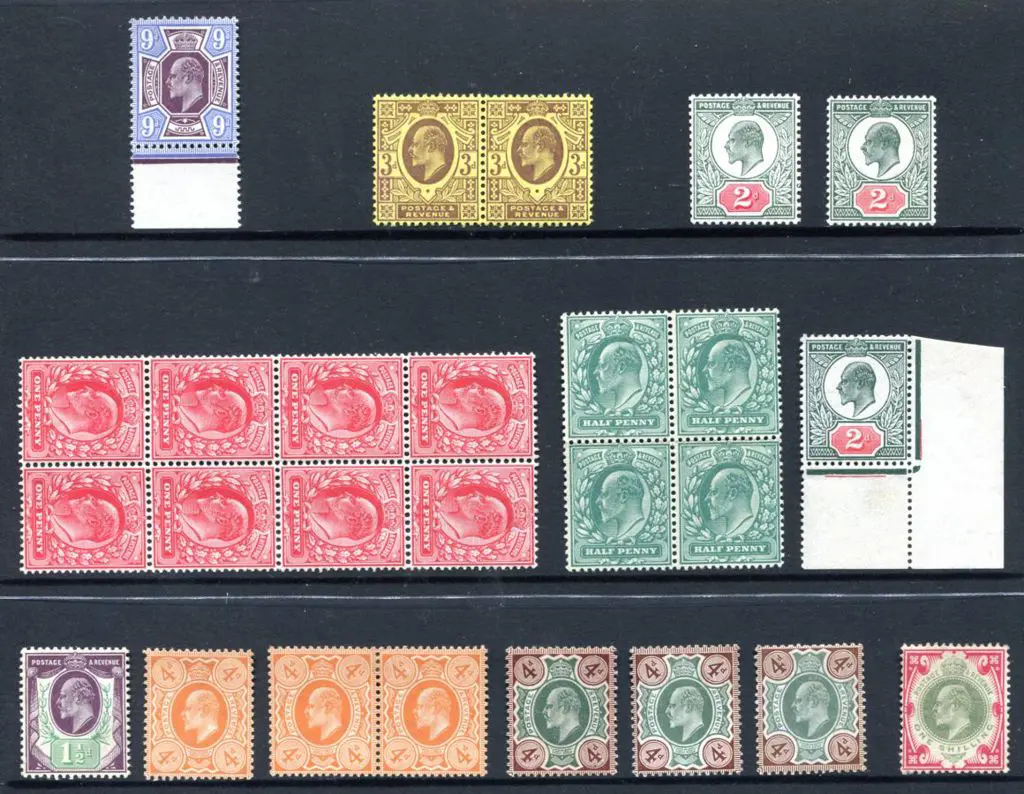 1902/10 ½d green block of 4, 1d scarlet block of ... Image 1++