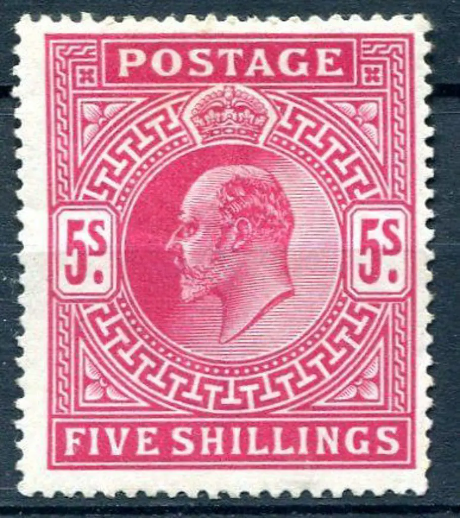 1902/10 5/- bright carmine KEVII. MLH with light ... Image 1++