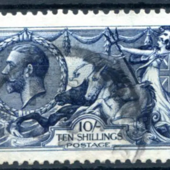 1913 10/- indigo blue Seahorse by Waterlow. Good ...