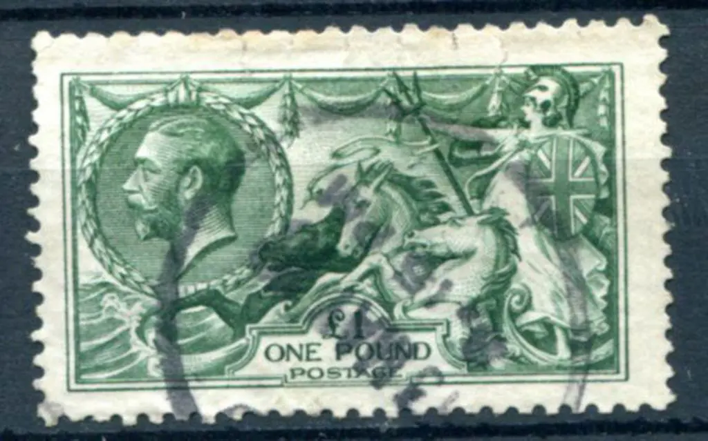 1913 £1 green Seahorse fine used with indistinct ... Image 1++