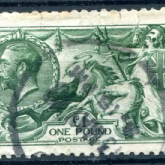 1913 £1 green Seahorse fine used with indistinct ...