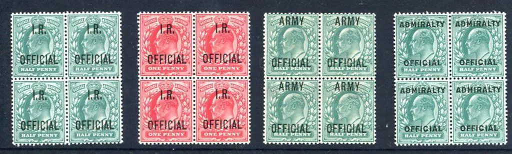 1902/03 ½d green KEVII MUH blocks of 4 ovptd "Army ... Image 1++