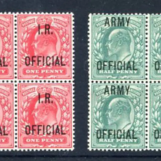 1902/03 ½d green KEVII MUH blocks of 4 ovptd "Army ...