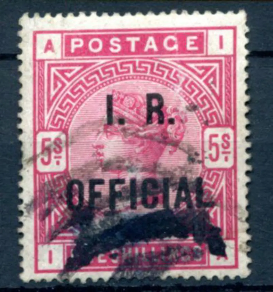 I.R. Official on 5/- rose (SG O9). Used by smudgy ... Image 1++