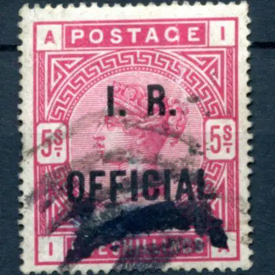 I.R. Official on 5/- rose (SG O9). Used by smudgy ...