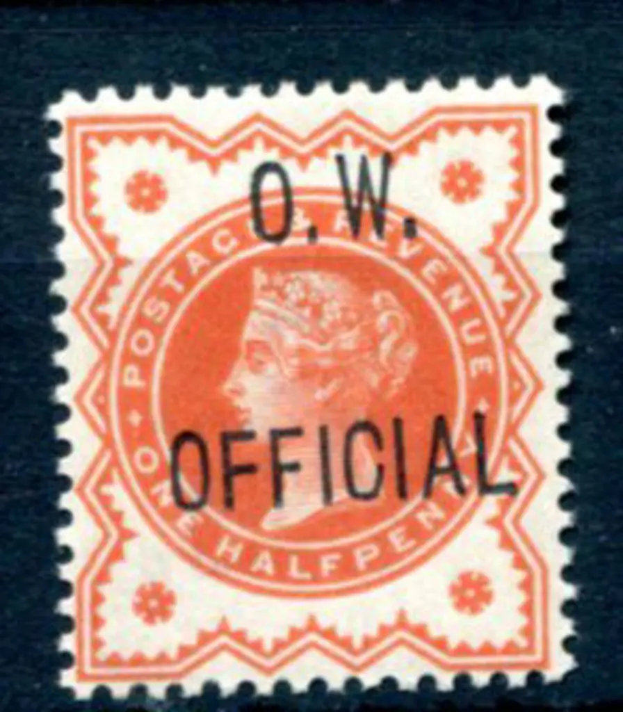 O.W. Official ovpt on QV ½d vermilion. Absolutely ... Image 1++