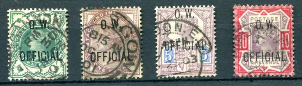 O.W. Official ovpts on 1896/02 QV ½d blue green, ... Image 1++