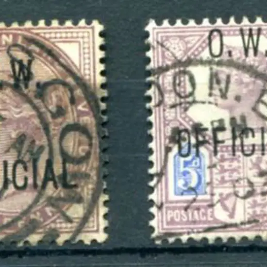 O.W. Official ovpts on 1896/02 QV ½d blue green, ...