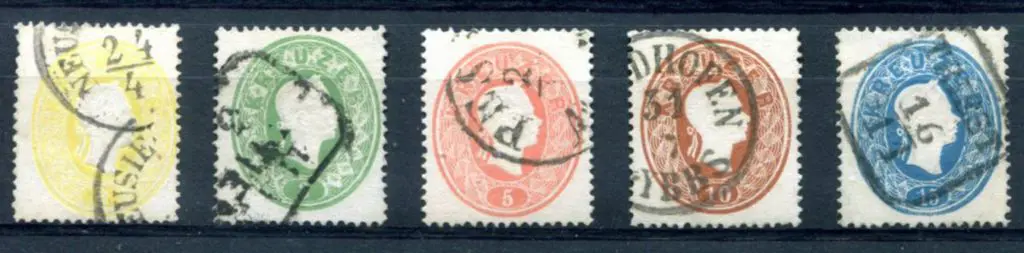 Austria 1860/61 Defins set of 5 F/U. SG 33/37 Cat. ... Image 1++