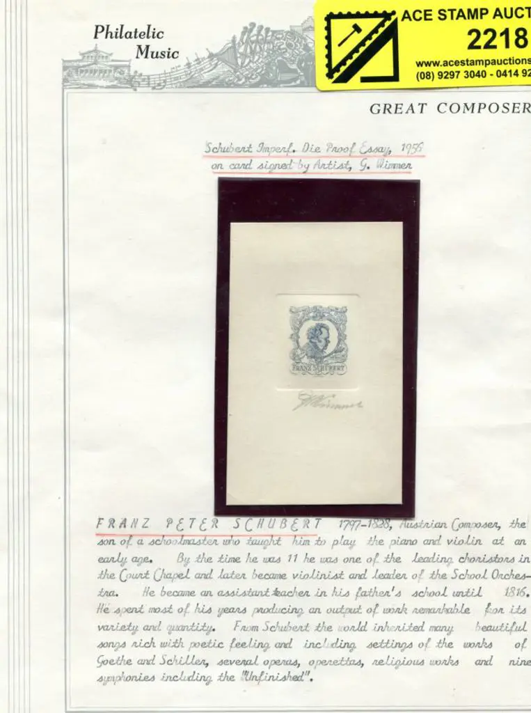 Austria 1956 Schubert imperf die proof essay in ... Image 1++