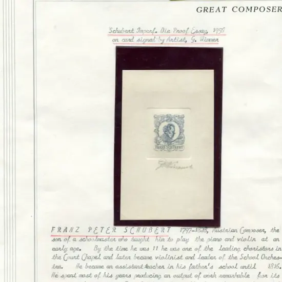 Austria 1956 Schubert imperf die proof essay in ...