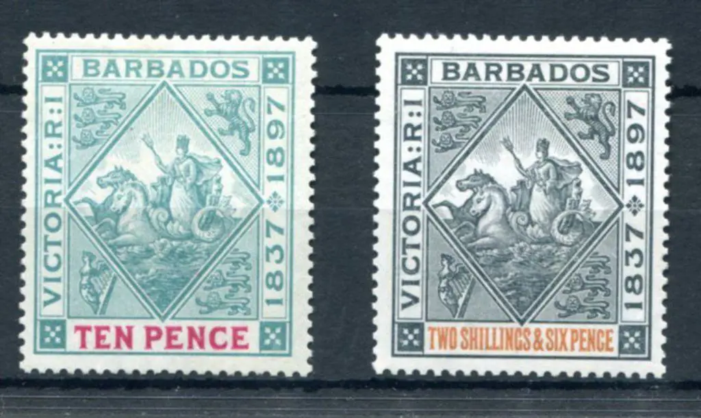 Barbados 1897/98 10d & 2/6d Diamond Jubilee. Fresh ... Image 1++