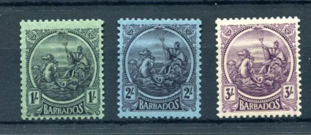 Barbados 1921/24 1/-, Mult Script CA wmk, 2/- & ... Image 1++