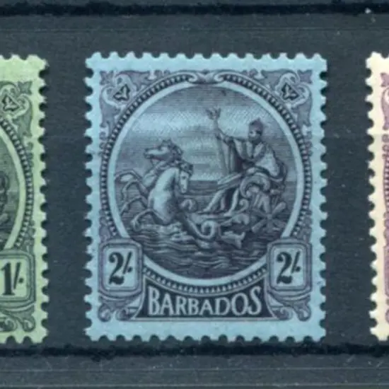 Barbados 1921/24 1/-, Mult Script CA wmk, 2/- & ...