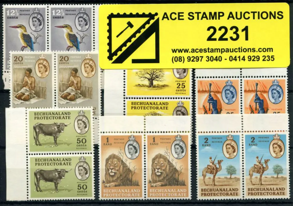 Bechuanaland 1961 12½c to 1r defins in MUH pairs. ... Image 1++