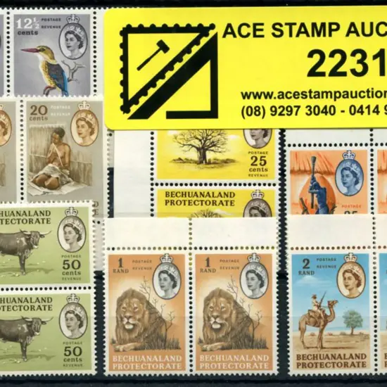 Bechuanaland 1961 12½c to 1r defins in MUH pairs. ...