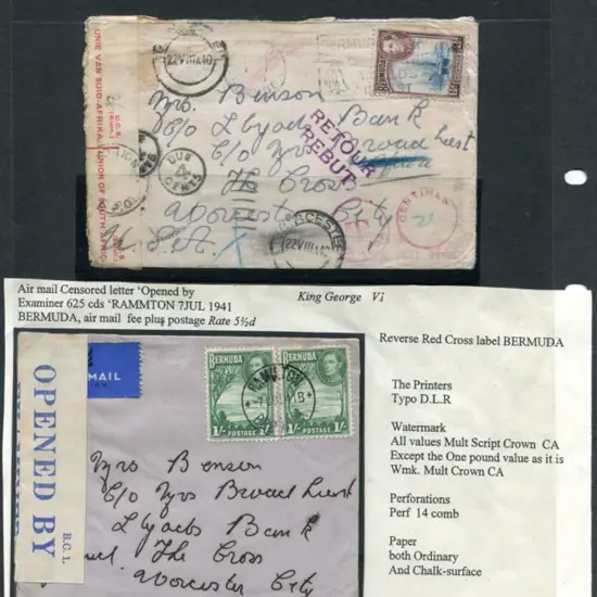 Bermuda 1940 & 1941 Censored covers, the former to ...