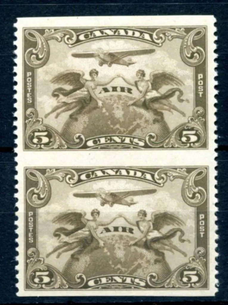 Canada 1928 5c Airmail in vertical pair ... Image 1++