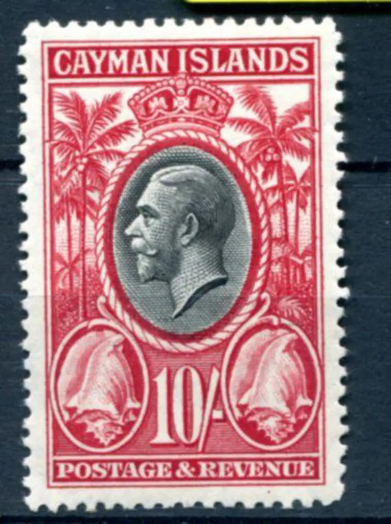 Cayman Islands 1935 10/- black & carmine. Fresh ... Image 1++
