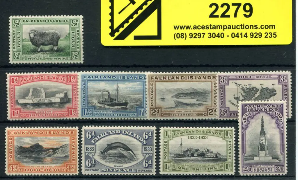 Falkland Islands 1933 Centenary set of 9 to 2/6d. ... Image 1++