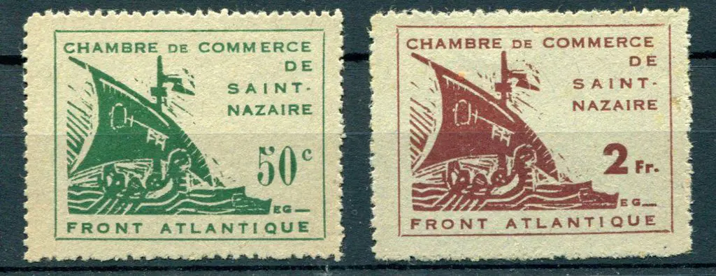 France 1943 50¢ & 2f Atlantic Front St Nazaire ... Image 1++
