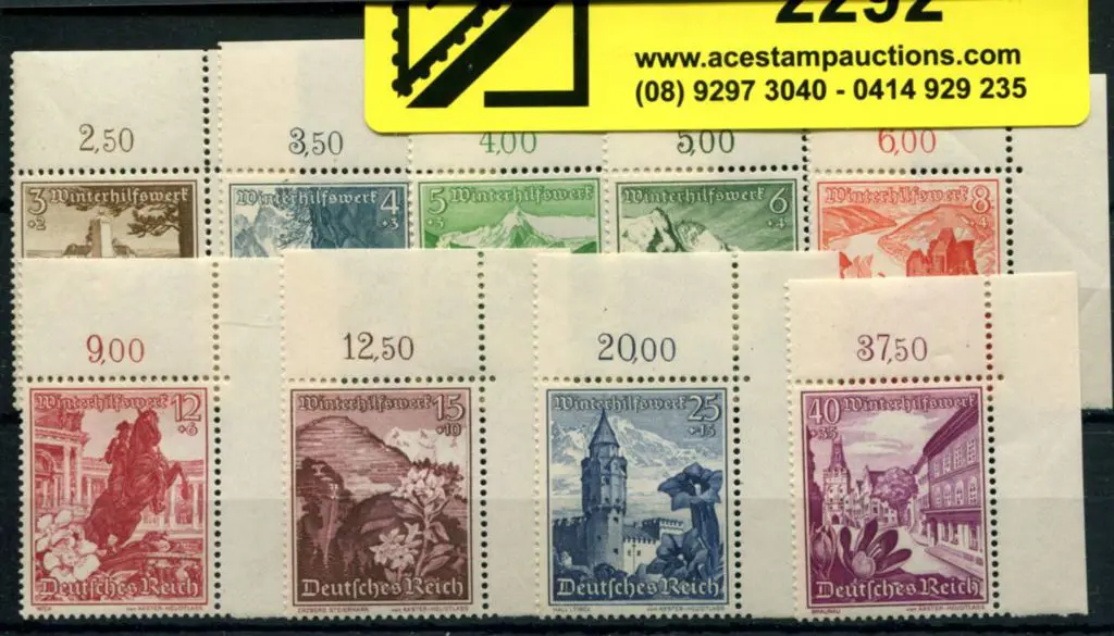 Germany 1938 Winter Relief set of 9 in corner ... Image 1++