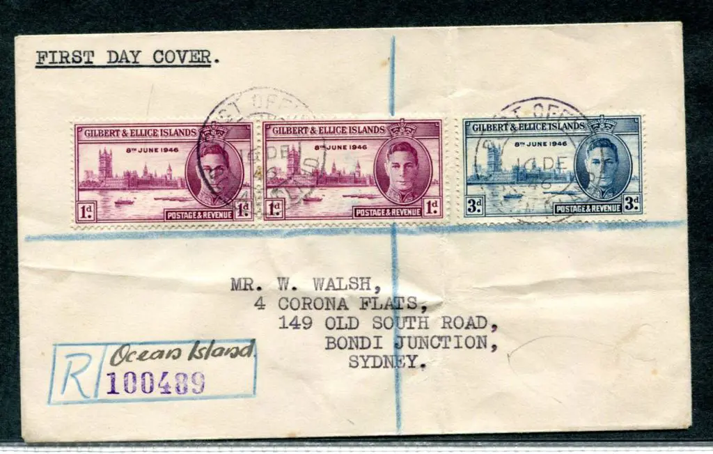 Gilbert & Ellice Is 1946 1d x 2 & 3d KGVI ... Image 1++