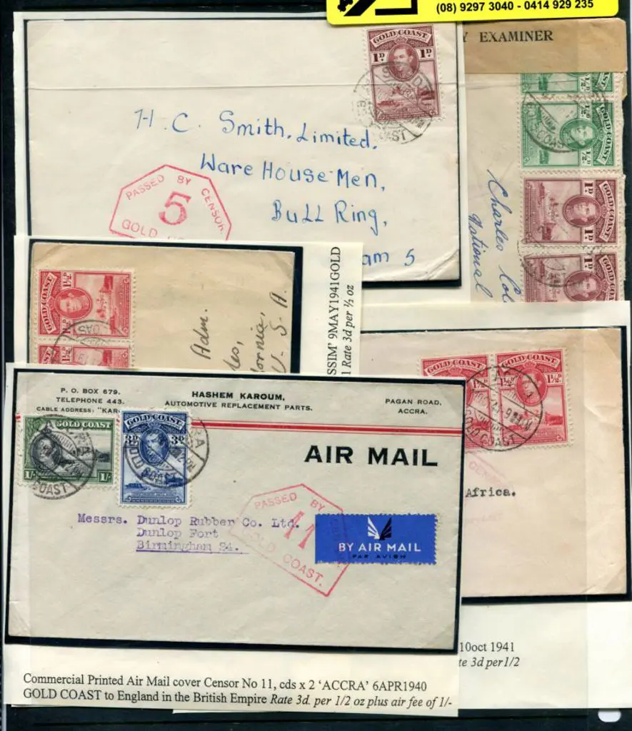 Gold Coast 1939-1941 censored covers with Passed ... Image 1++