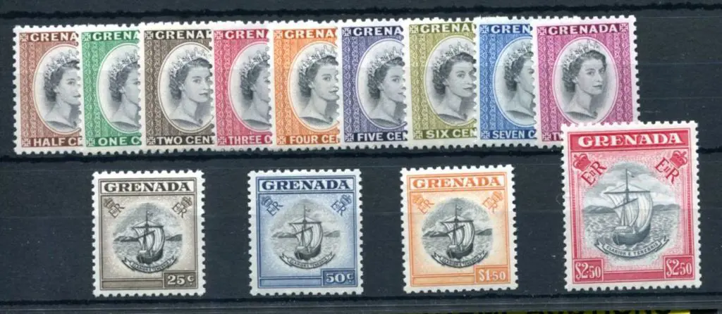 Grenada 1953/59 QEII defins set of 13 to $2.50. ... Image 1++
