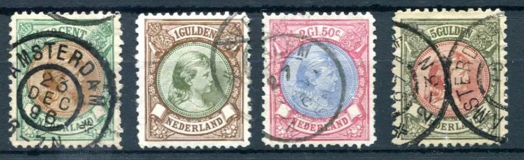 Netherlands 1891 50¢, 1g, 2g50 & 5¢ Queen ... Image 1++