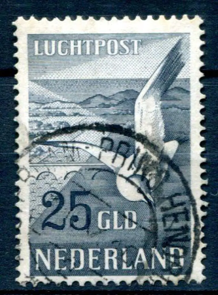 Netherlands 1951 25g blue black seagull Airmail. ... Image 1++