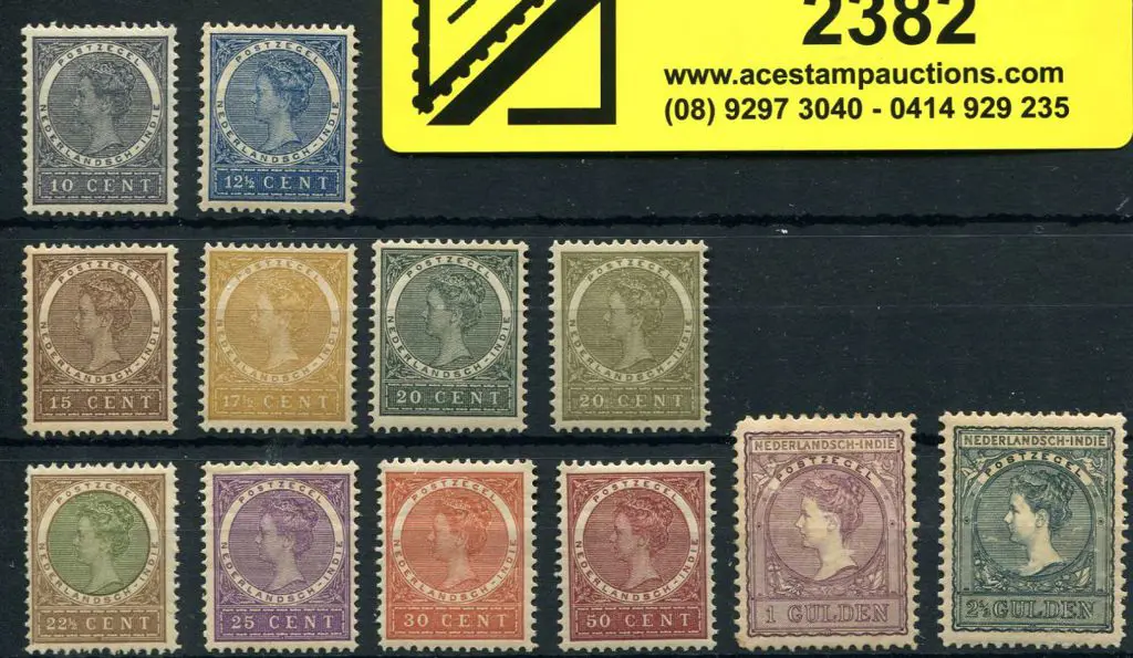 Netherlands Indies 1902/09 10¢ to 2½g Queen ... Image 1++