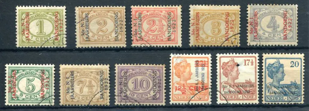 Netherlands Indies 1922 Bandung ovpts set of 11. ... Image 1++