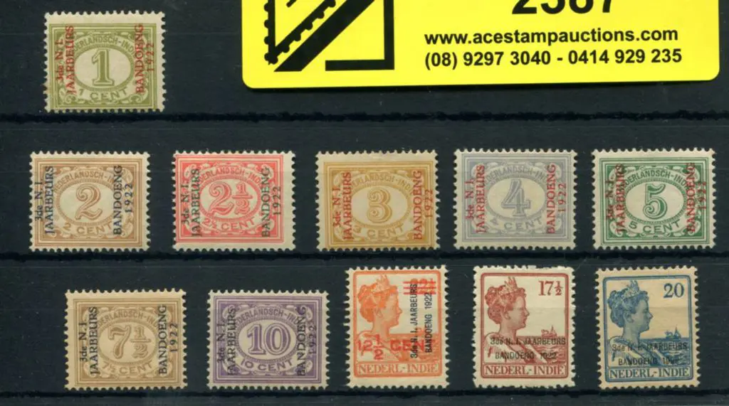 Netherlands Indies 1922 Bandung ovpts set of 11. ... Image 1++
