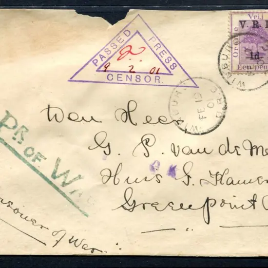South Africa - Boar War 1901 Prisoner of War cover ...