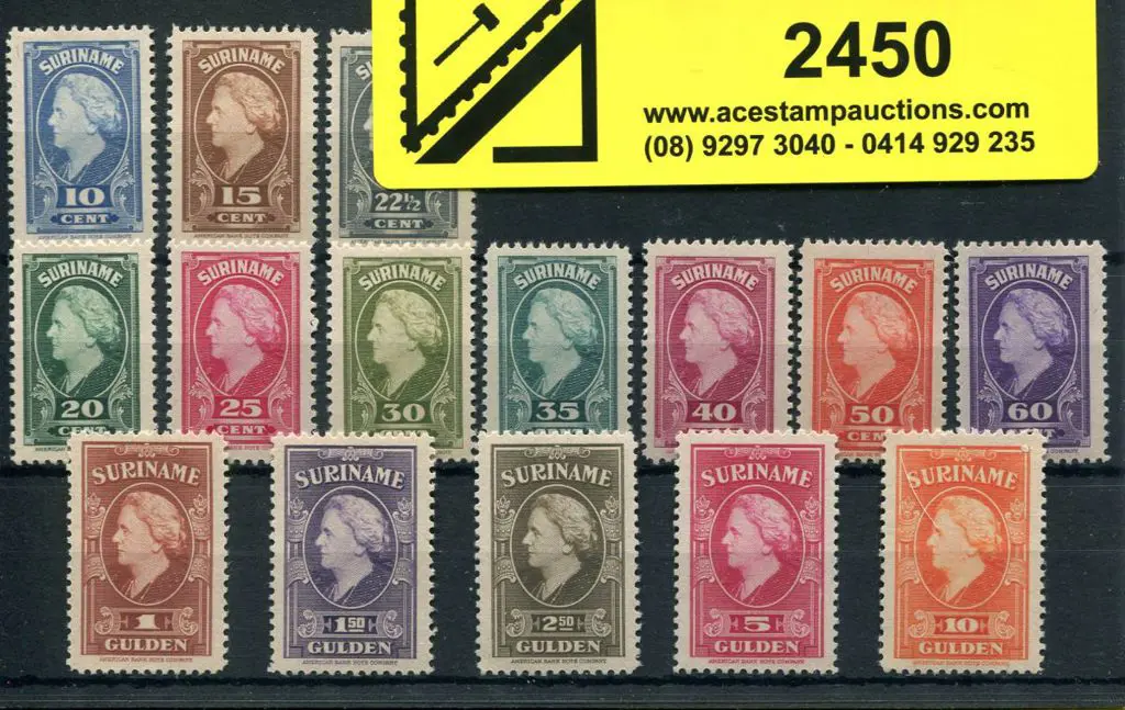 Suriname 1945 10¢ to 10g Queen Wilhelmina vertical ... Image 1++