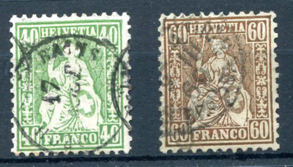 Switzerland 1862/64 40c & 60c Helvetias in F/U ... Image 1++