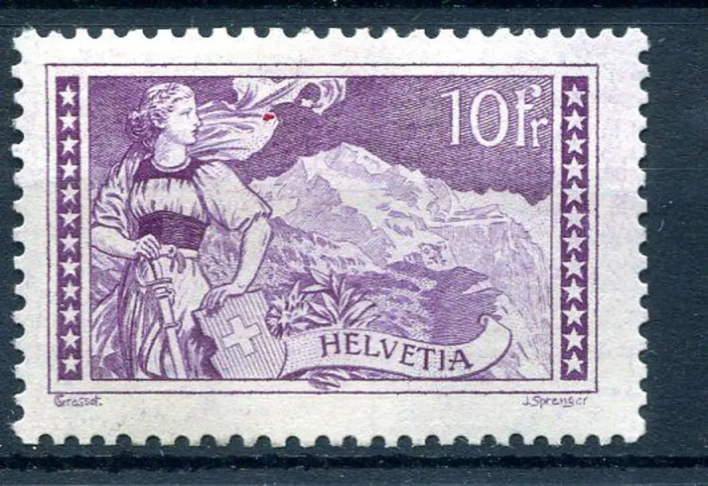 Switzerland 1914/18 10f deep mauve. Fine MUH. SG ... Image 1++
