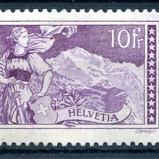 Switzerland 1914/18 10f deep mauve. Fine MUH. SG ...