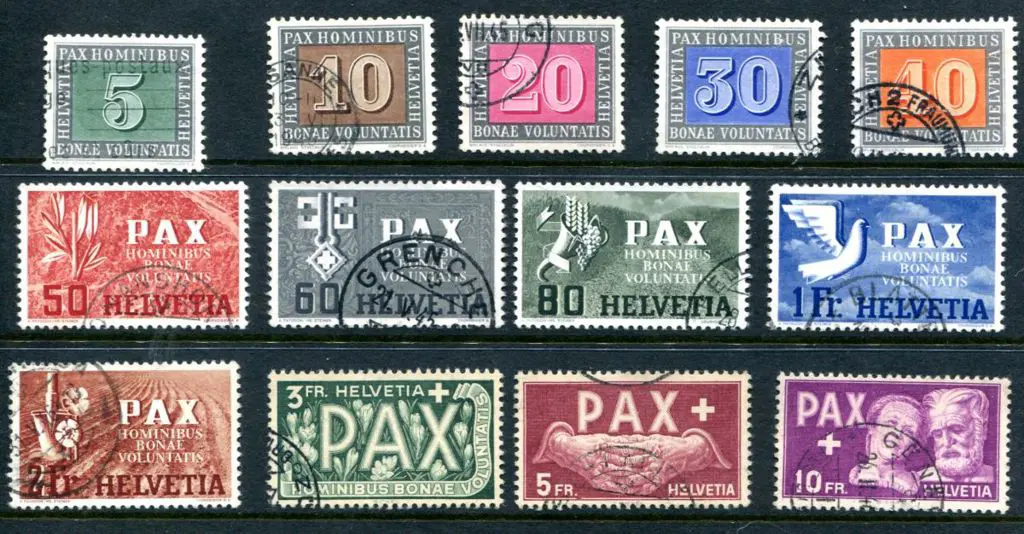 Switzerland1945 Peace set of 13 fine used. SG ... Image 1++