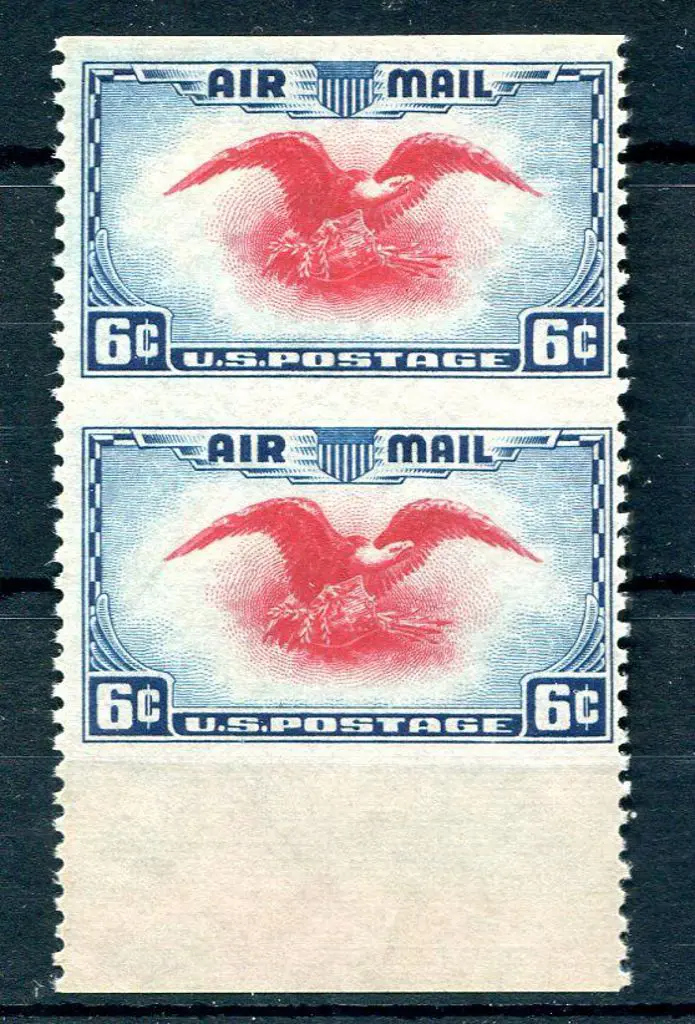 USA 1938 6c carmine & ultramarine Airmail marginal ... Image 1++