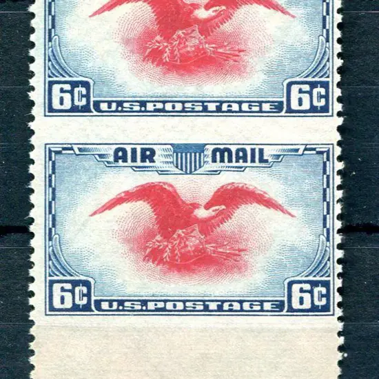 USA 1938 6c carmine & ultramarine Airmail marginal ...