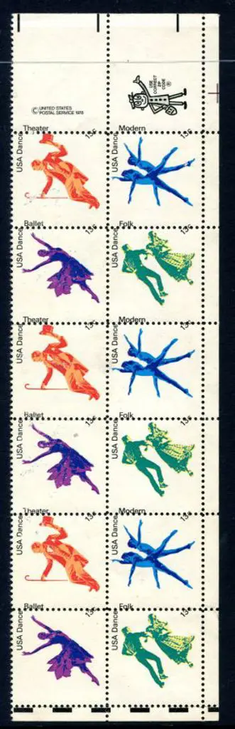 USA 1978 Modern Dance strip of 3 blocks of 4 with ... Image 1++